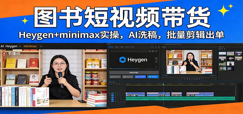 图片[1]-图书短视频带货：Heygen+minimax实操，AI洗稿 ，批量剪辑出单-金易项目网