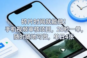 碎片时间就能做！手机视频审核项目，20秒一单，随时随地可做，单日4张+【揭秘】-金易项目网