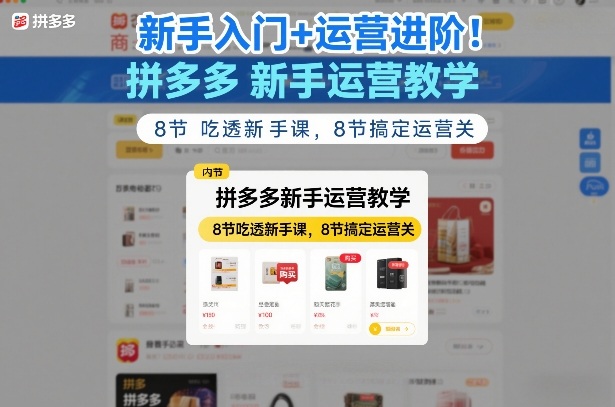 新手入门+运营进阶！拼多多新手运营教学，8节吃透新手课，8节搞定运营关-金易项目网