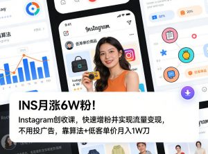 INS月涨6W粉！Instagram创收课，快速增粉并实现流量变现，不用用投广告，靠算法+低客单价月入1W刀-金易项目网