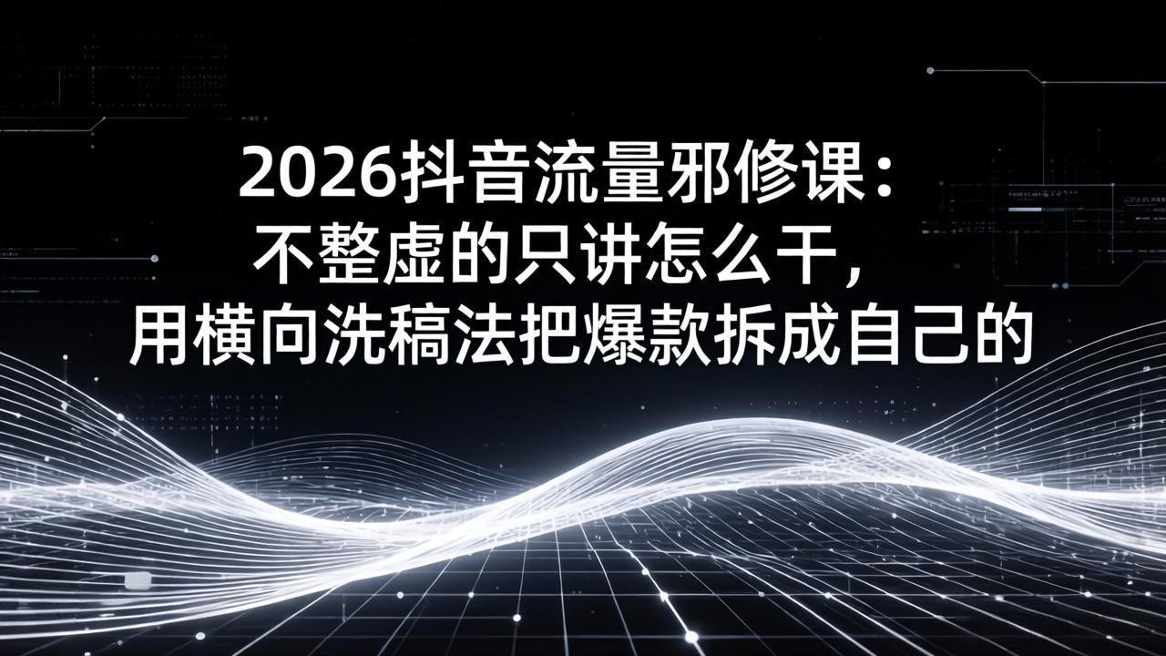 2026抖音流量邪修课：不整虚的只讲怎么干，用横向洗稿法把爆款拆成自己的-金易项目网