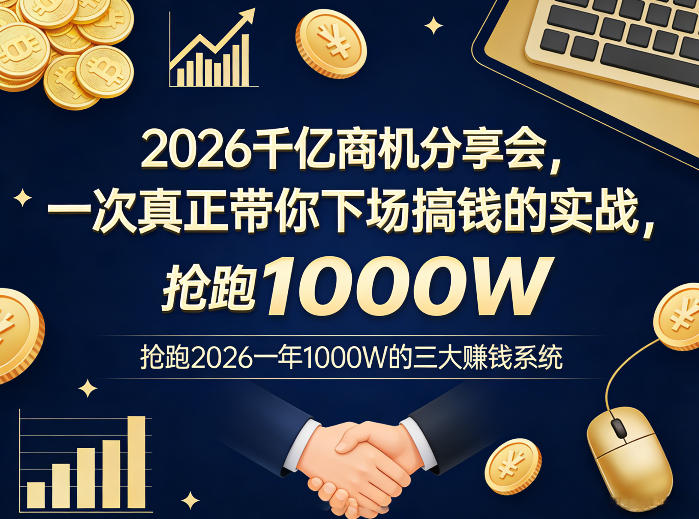 2026千亿商机分享会，一次真正带你下场搞钱的实战，抢跑2026一年1000W的三大賺钱系统-金易项目网