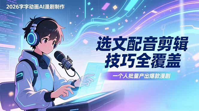 2026字字动画AI漫剧制作-1期，选文配音剪辑技巧全覆盖，一个人就能批量产出爆款漫剧-金易项目网