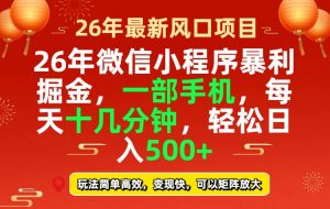 26年微信小程序最暴利玩法，每天十几分钟，稳稳日入500+-金易项目网