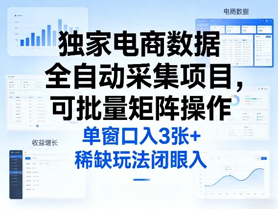 独家电商数据全自动采集项目，可批量矩阵操作，单窗口日入3张+，稀缺玩法闭眼入【揭秘】-金易项目网