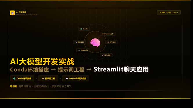 AI大模型开发实战：Conda环境搭建→提示词工程→Streamlit聊天应用，零基础到项目落地-金易项目网
