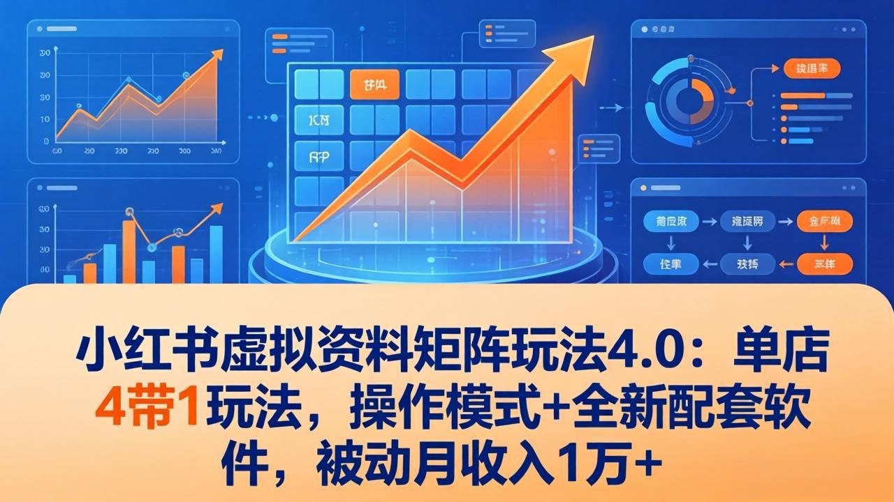 小红书虚拟资料矩阵玩法4.0：单店4带1玩法，操作模式+全新配套软件，被动月收入1万+-金易项目网