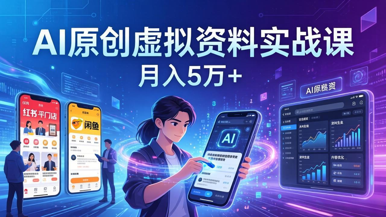 AI原创虚拟资料实战课：2026新机会，小红书闲鱼开店，普通人用AI轻松变现，月入5万+-金易项目网