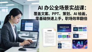 AI 办公全场景实战课：覆盖文案、PPT、策划、AI 绘画，零基础快速上手，职场效率翻倍-金易项目网