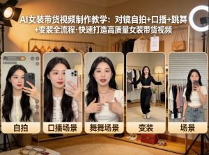 AI女装带货视频制作教学，对镜自拍、口播、跳舞、变装全流程，快速打造高质量女装带货视频-金易项目网