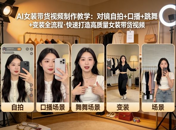 AI女装带货视频制作教学，对镜自拍、口播、跳舞、变装全流程，快速打造高质量女装带货视频-金易项目网
