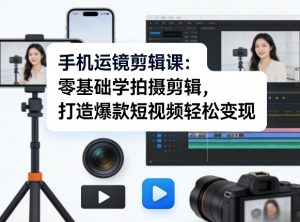 手机运镜剪辑课：零基础学拍摄剪辑，打造爆款短视频轻松变现-金易项目网