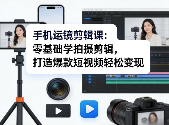 手机运镜剪辑课：零基础学拍摄剪辑，打造爆款短视频轻松变现-金易项目网