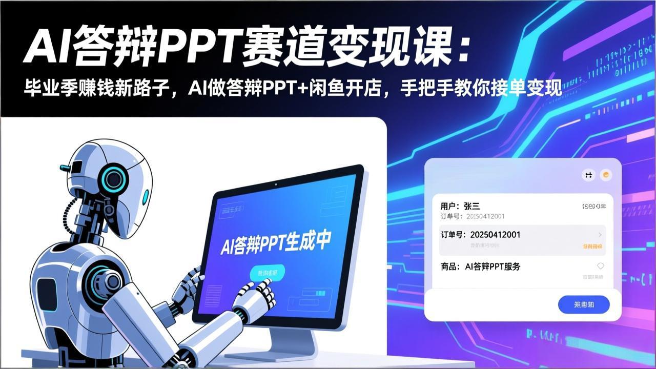 AI答辩PPT赛道变现课：毕业季赚钱新路子，AI做答辩PPT+闲鱼开店，手把手教你接单变现-金易项目网