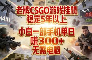 老牌CSGO游戏挂G，稳定5年以上，小白一部手机单日賺3张+，无需电脑【揭秘】-金易项目网