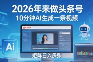 2026年来做头条号，10分钟AI生成一条视频，矩阵日入多张-金易项目网