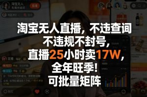 淘宝无人直播，不违规不封号，直播25小时卖17W，全年旺季！可批量矩阵【揭秘】-金易项目网