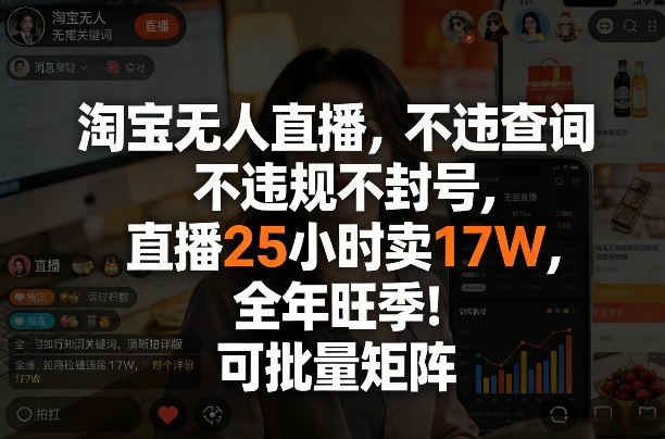 淘宝无人直播，不违规不封号，直播25小时卖17W，全年旺季！可批量矩阵【揭秘】-金易项目网
