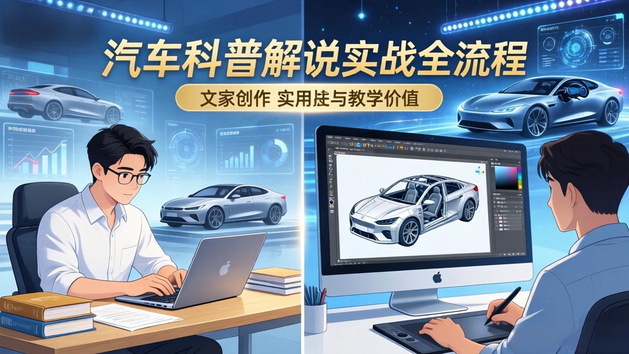 抖音汽车科普解说实战：文案+动画+画面处理+去水印全流程，打造专业汽车科普视频-金易项目网