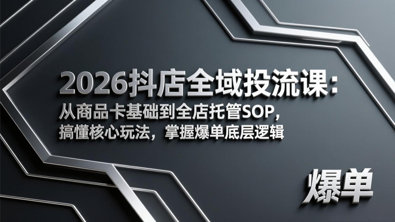 2026抖店全域投流课：从商品卡基础到全店托管SOP，搞懂核心玩法，掌握爆单底层逻辑-金易项目网