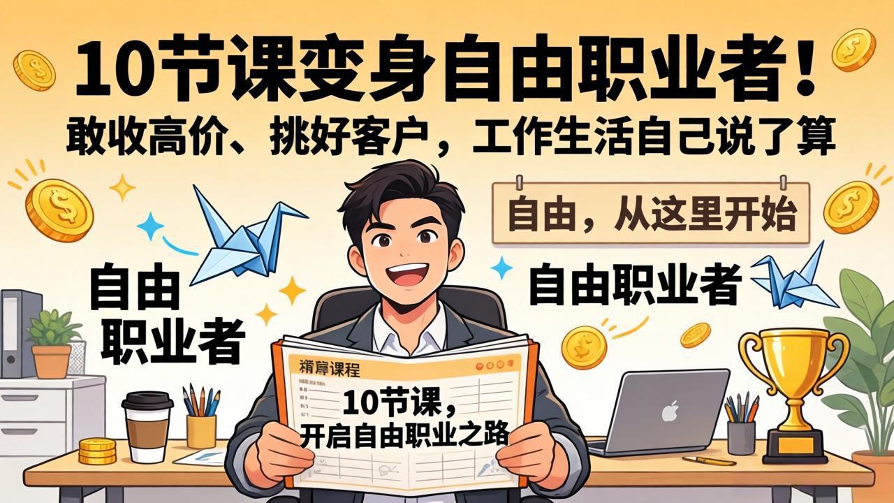 10 节课变身自由职业者！敢收高价、挑好客户，工作生活自己说了算-金易项目网