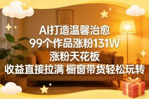 AI打造温馨治愈，99个作品涨粉131W，涨粉天花板，收益直接拉满，橱窗带货轻松玩转-金易项目网