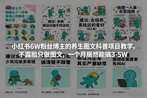 小红书6W粉丝博主的养生图文科普项目教学，不露脸只做图文，一个月居然能搞3-5W-金易项目网