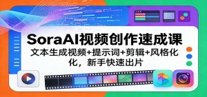 SoraAI视频创作速成课：文本生成视频+提示词+剪辑+风格化，新手快速出片-金易项目网