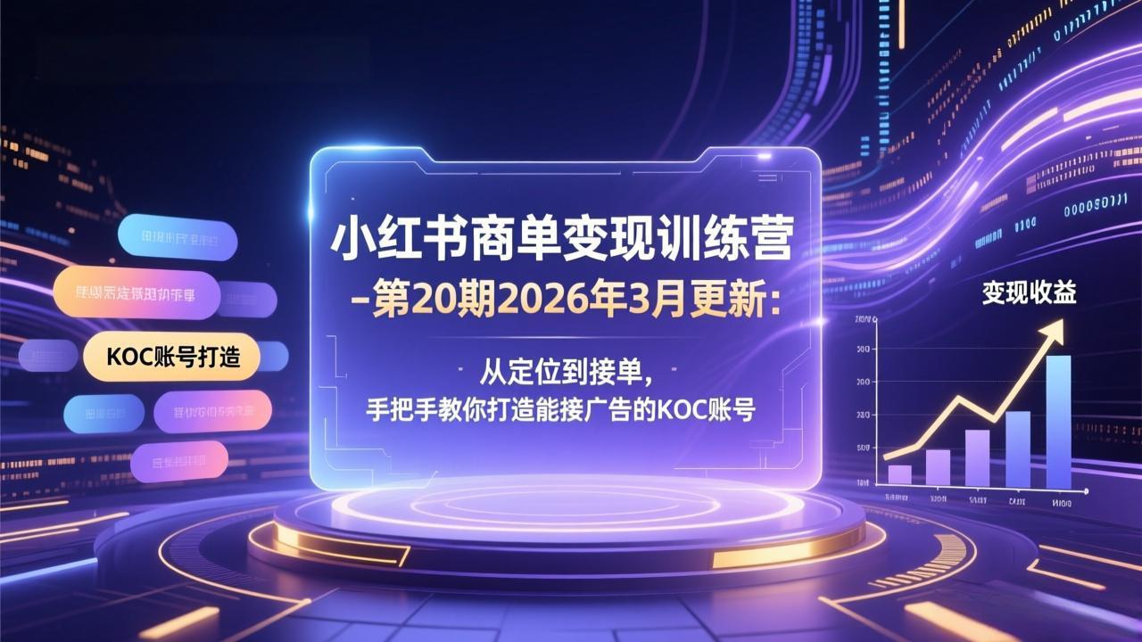 小红书商单变现训练营-第20期26年3月更新：从定位到接单，手把手教你打造能接广告的KOC账号-金易项目网