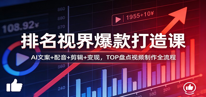 排名视界爆款打造课：AI文案+配音+剪辑+变现，TOP盘点视频制作全流程-金易项目网