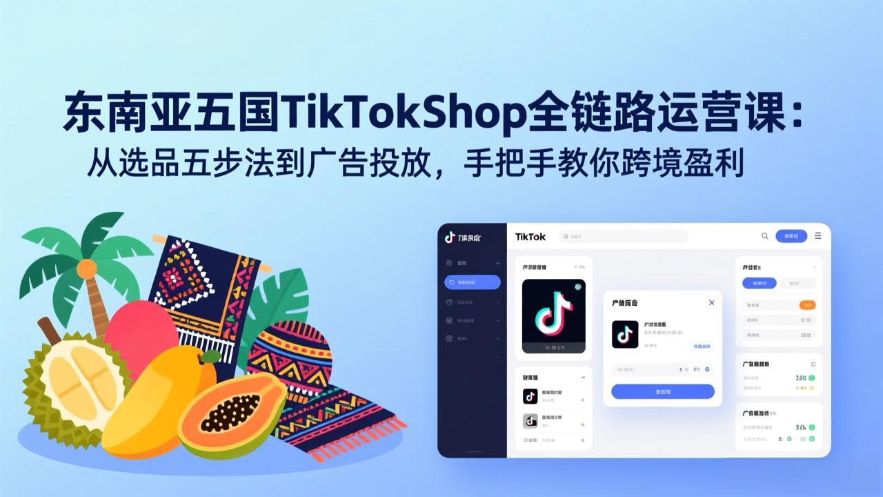 东南亚五国TikTok Shop全链路运营课：从选品五步法到广告投放，手把手教你跨境盈利-金易项目网