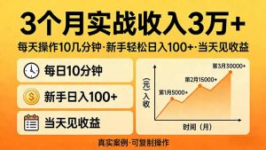 3个月实战收入3万+，每天操作10几分钟，新手轻松日入100+，当天见收益-金易项目网