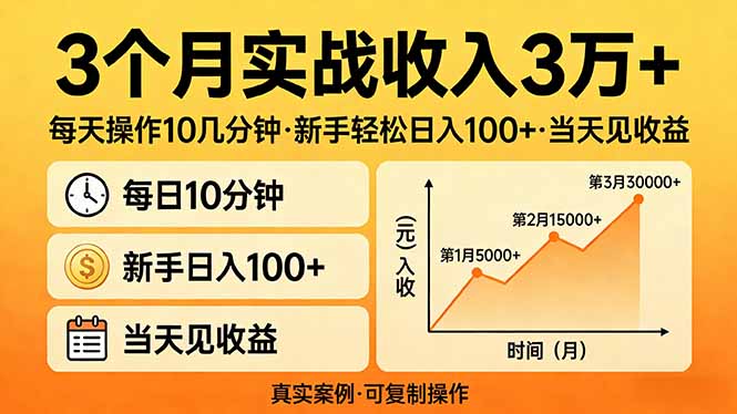 3个月实战收入3万+，每天操作10几分钟，新手轻松日入100+，当天见收益-金易项目网