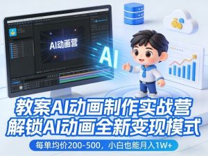 教案AI动画制作实战营，解锁AI动画全新变现模式，每单均价200-500，小白也能月入1W+-金易项目网