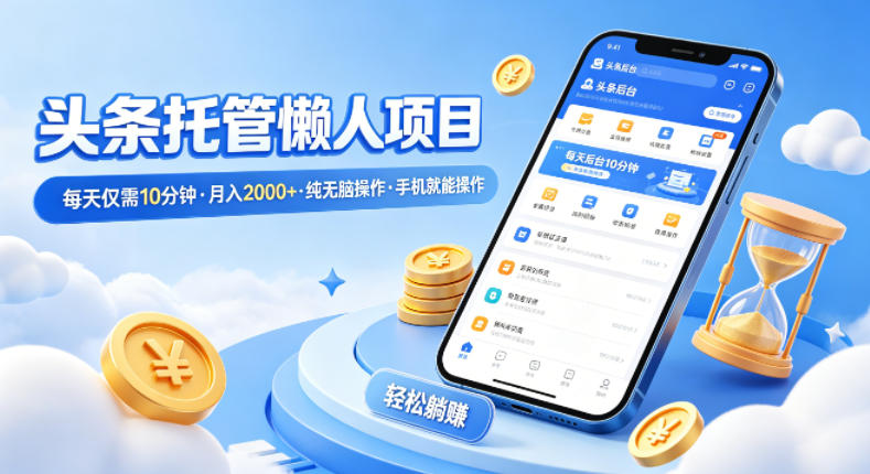 头条托管懒人项目，每天仅需10分钟，月入2000+，纯无脑操作，手机就能操作【揭秘】-金易项目网