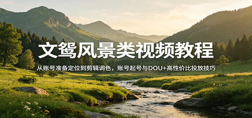 文鸳风景类视频教程：从账号准备定位到剪辑调色，账号起号与DOU+高性价比投放技巧-金易项目网