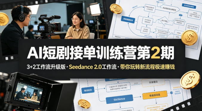 AI短剧接单训练营第2期，3+2工作流升级版，Seedance 2.0工作流，带你玩转新流程极速賺钱-金易项目网