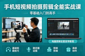 手机短视频拍摄剪辑全能实战课：零基础入门到高手，稳定器运镜+电脑剪映全套自学教程-金易项目网