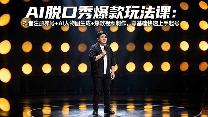 AI脱口秀爆款玩法课：抖音注册养号+AI人物图生成+爆款视频制作，零基础快速上手起号-金易项目网