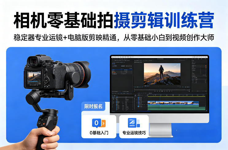 相机零基础拍摄剪辑训练营：稳定器专业运镜+电脑版剪映精通，从零基础小白到视频创作大师-金易项目网