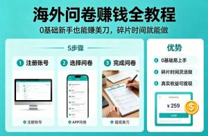 海外问卷賺钱全教程，0基础新手也能賺美刀，碎片时间就能做-金易项目网