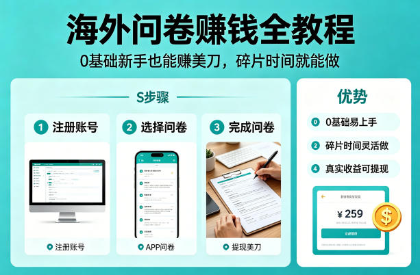 海外问卷賺钱全教程，0基础新手也能賺美刀，碎片时间就能做-金易项目网