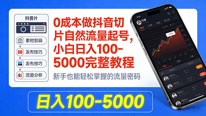0成本做抖音切片自然流量起号，小白日入100-5000完整教程-金易项目网