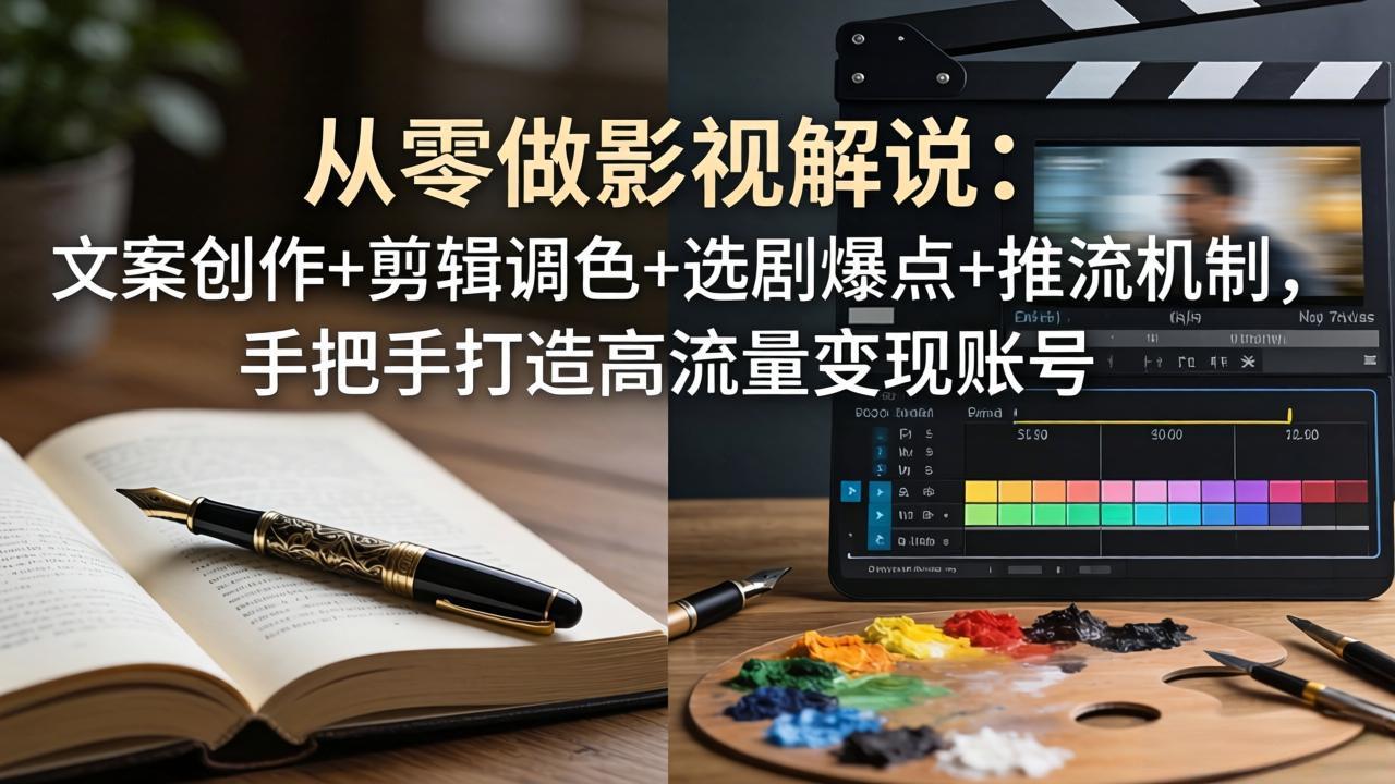 从零做影视解说：文案创作+剪辑调色+选剧爆点+推流机制，手把手打造高流量变现账号-金易项目网