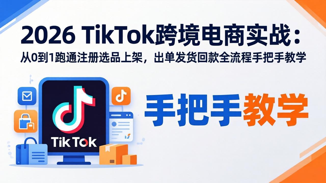 2026TikTok跨境电商实战-更新：从0到1跑通注册选品上架，出单发货回款全流程手把手教学-金易项目网