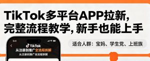 TikTok多平台APP拉新，完整流程教学，新手也能上手，轻松出海搞美金-金易项目网
