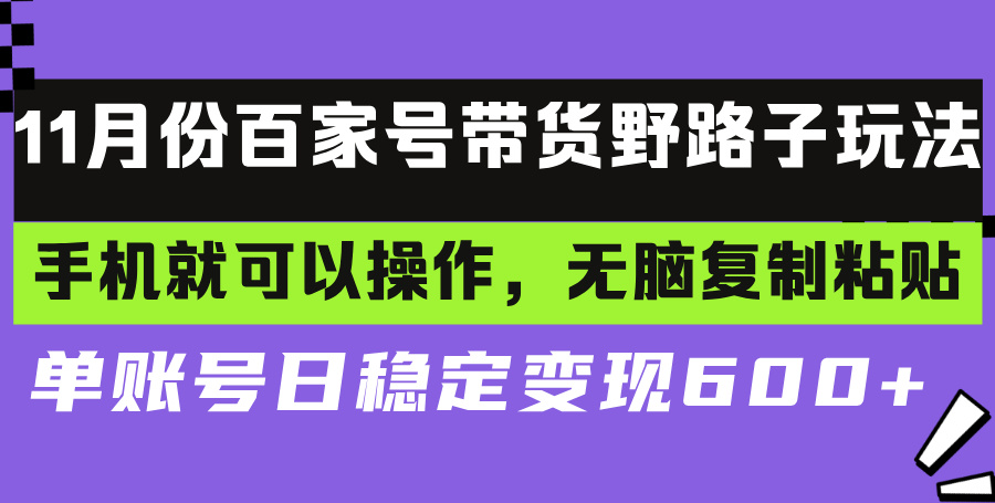 百家号带货野路子玩法 手机就可以操作，无脑复制粘贴 单账号日稳定变现...-金易项目网