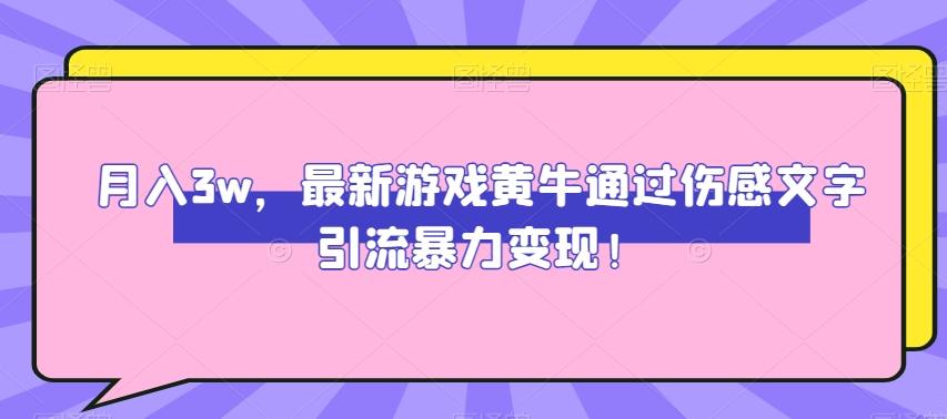 月入3w，最新游戏黄牛通过伤感文字引流暴力变现-金易项目网