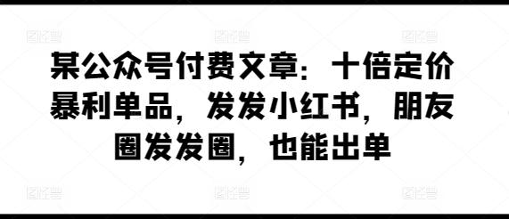 某公众号付费文章：十倍定价暴利单品，发发小红书，朋友圈发发圈，也能出单-金易项目网