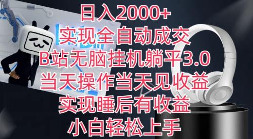 日入2000+，实现全自动成交，B站无脑挂机躺平3.0，当天操作当天见收益，实现睡后有收益【揭秘】-金易项目网
